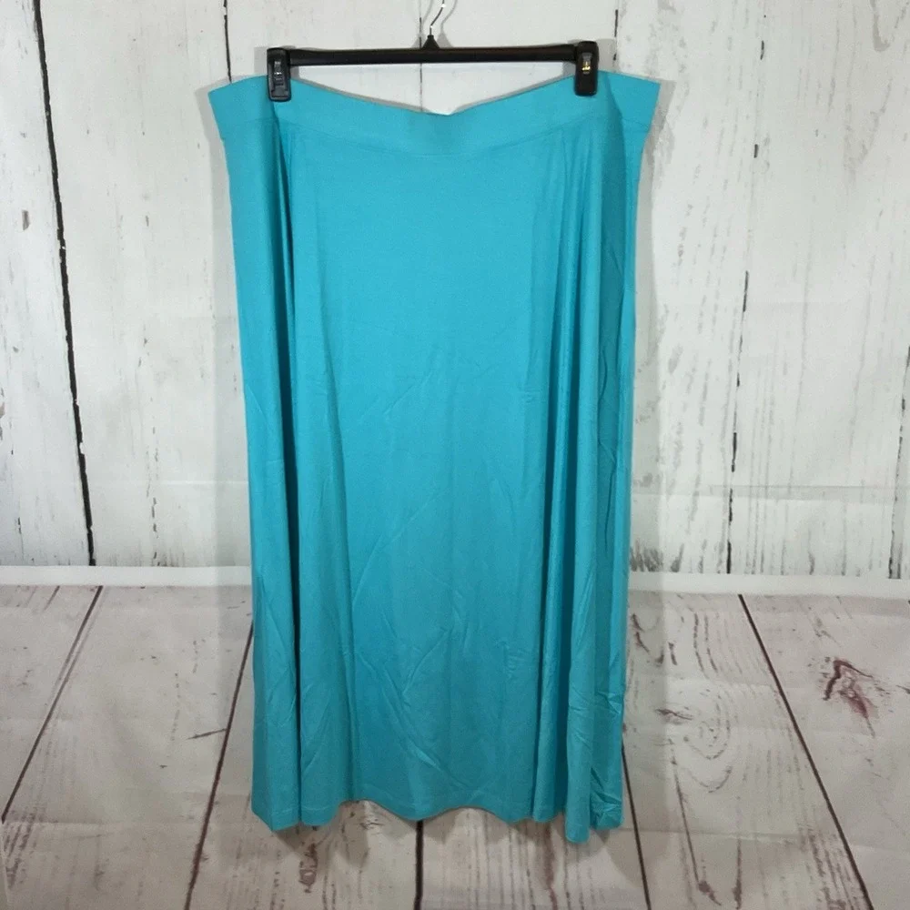 Lands‎ End Maxi Long Skirt 3X 24W-26W Blue Wide Waist Flowy Beach Resort Coastal